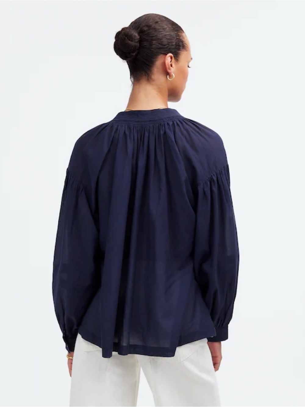NWT Madewell Shirred Long-Sleeve Top in Navy Blue - Picture 2 of 7